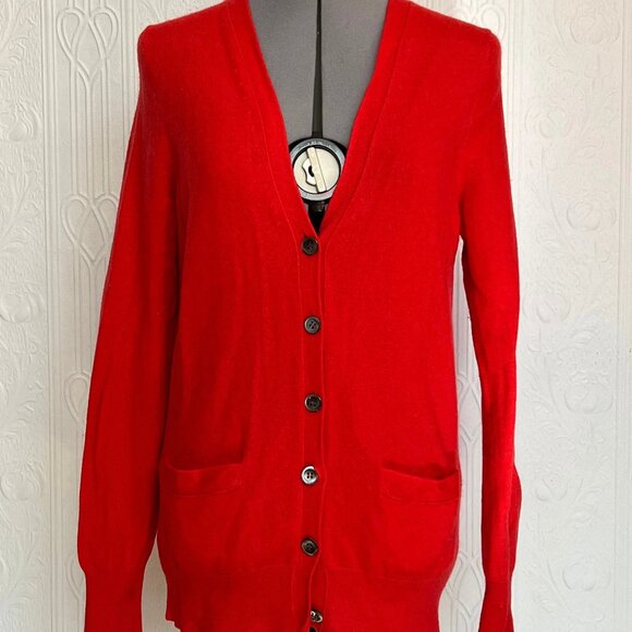 J. Crew red orange cashmere cardigan size L Large - not perfect - Picture 1 of 3